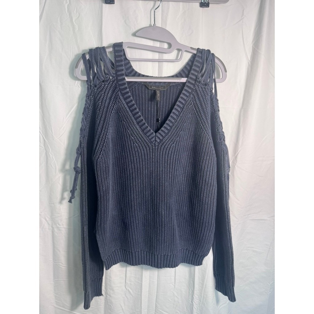 BCBGMAXAZRIA Kamyla Dark Navy Cold Shoulder Knit Sweater Size Small NWT